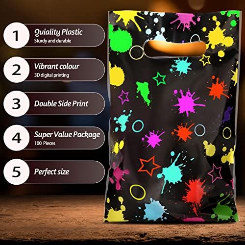 Paquete de 100 Bolsas de Fiesta Neón Spakon - Suministros Brillantes en la Oscuridad, Coloridas Bolsas de Dulces para Decoración de Cumpleaños Neón - imagen 6