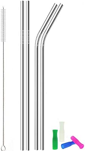 Popotes de Acero Inoxidable, 4 piezas de 12 Popotes Reutilizables Ultra Largos con Cepillo de Limpieza y Puntas de Silicón para Vasos Altos - imagen 1