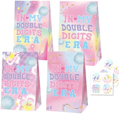 24 Piezas de Bolsas de Regalo para Cumpleaños de Doble Dígito con Stickers, Favor de Fiesta de 10 Años, Bolsas de Papel para Decoraciones de - imagen 1