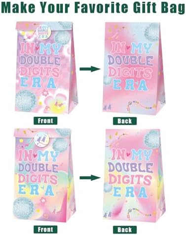 24 Piezas de Bolsas de Regalo para Cumpleaños de Doble Dígito con Stickers, Favor de Fiesta de 10 Años, Bolsas de Papel para Decoraciones de - imagen 2