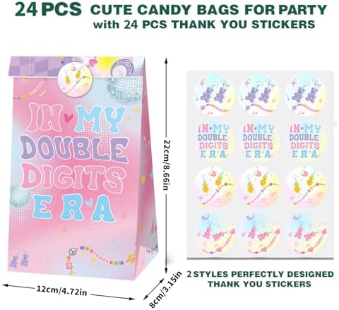 24 Piezas de Bolsas de Regalo para Cumpleaños de Doble Dígito con Stickers, Favor de Fiesta de 10 Años, Bolsas de Papel para Decoraciones de - imagen 3