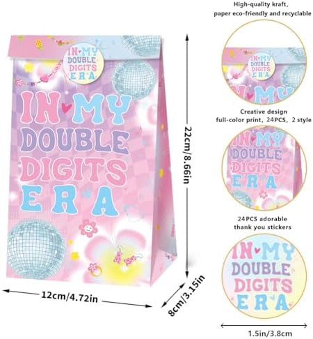 24 Piezas de Bolsas de Regalo para Cumpleaños de Doble Dígito con Stickers, Favor de Fiesta de 10 Años, Bolsas de Papel para Decoraciones de - imagen 4