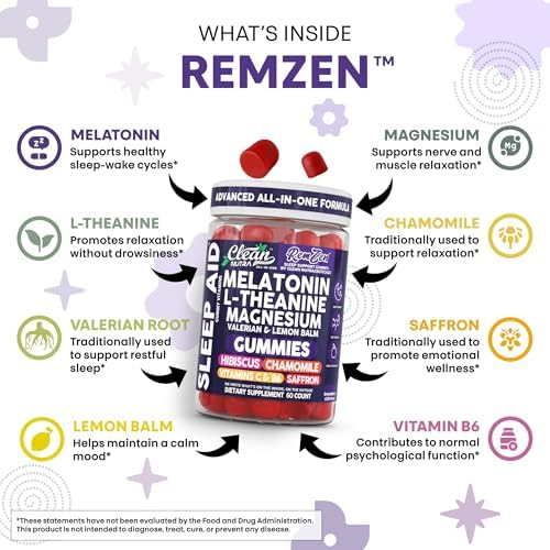 Gomitas Clean Nutra de Melatonina, L-Teanina, Magnesio y Raíz de Valeriana con Vitamina C y B6 - Suplemento para Sueño y Relajación para Hombres y - imagen 3