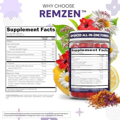 Gomitas Clean Nutra de Melatonina, L-Teanina, Magnesio y Raíz de Valeriana con Vitamina C y B6 - Suplemento para Sueño y Relajación para Hombres y - imagen 4