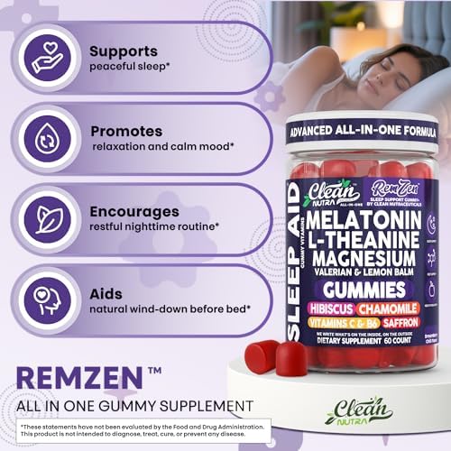 Gomitas Clean Nutra de Melatonina, L-Teanina, Magnesio y Raíz de Valeriana con Vitamina C y B6 - Suplemento para Sueño y Relajación para Hombres y - imagen 5