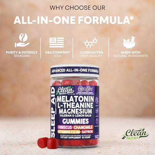 Gomitas Clean Nutra de Melatonina, L-Teanina, Magnesio y Raíz de Valeriana con Vitamina C y B6 - Suplemento para Sueño y Relajación para Hombres y - imagen 8