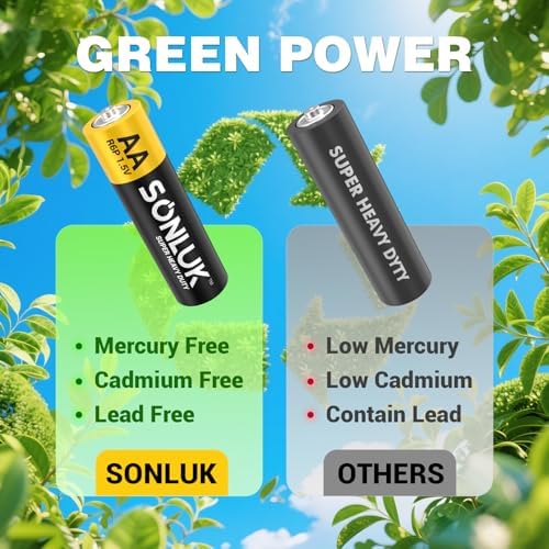 Baterías AA SONLUK 20 Piezas - 1.5V Súper Pesadas de Carbono Zinc, Libres de Mercurio/Cadmio/Pb, Perfectas para Control Remoto, Relojes LED, Juguetes - imagen 5