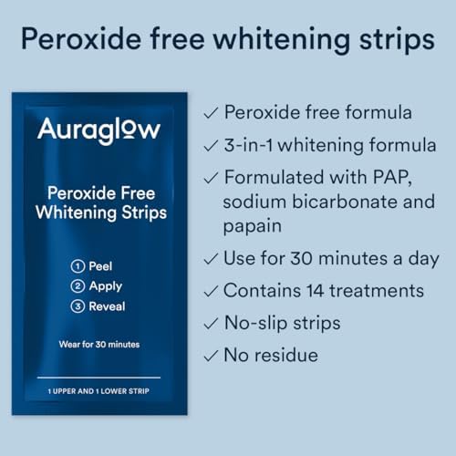 Tiras Blanqueadoras Auraglow para Dientes Sensibles – Sin Peróxido, Sin Sensibilidad, Fórmula con Pap, 10 Tonos Más Blancos en 7 Días, Remueve - imagen 3