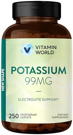 Vitamin World Potasio 99 mg - 250 Tabletas Vegetarianas, Suplemento de Gluconato de Potasio para Soporte de Electrolitos, Músculos, Nervios y - imagen 1