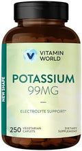 Vitamin World Potasio 99 mg - 250 Tabletas Vegetarianas, Suplemento de Gluconato de Potasio para Soporte de Electrolitos, Músculos, Nervios y - imagen 1