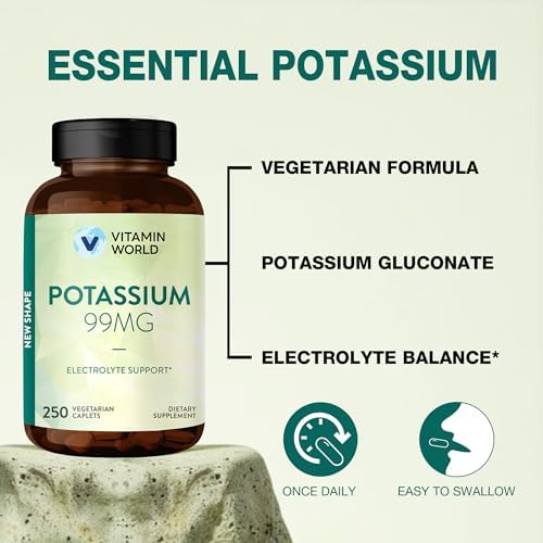Vitamin World Potasio 99 mg - 250 Tabletas Vegetarianas, Suplemento de Gluconato de Potasio para Soporte de Electrolitos, Músculos, Nervios y - imagen 4