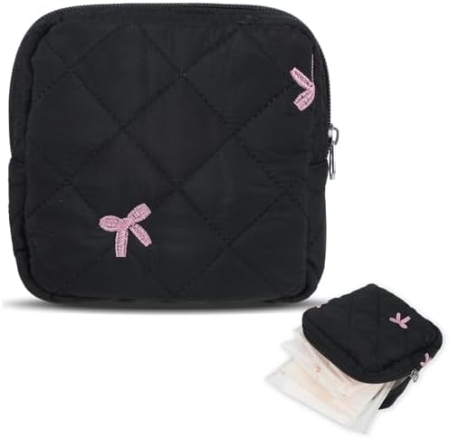 Bolsa Portátil para el Periodo de Niñas, Lindo Estuche con Lazo para Toallas Sanitarias y Tampones, Regalo Ideal para Niñas (Negro) - imagen 1
