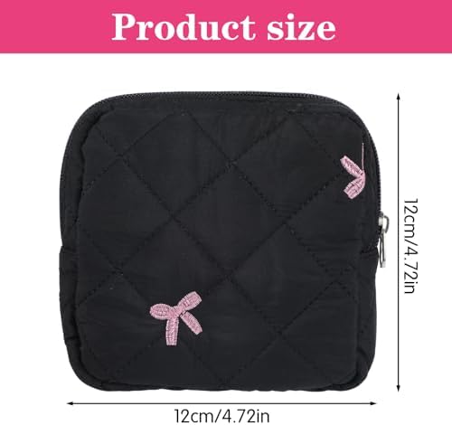 Bolsa Portátil para el Periodo de Niñas, Lindo Estuche con Lazo para Toallas Sanitarias y Tampones, Regalo Ideal para Niñas (Negro) - imagen 2