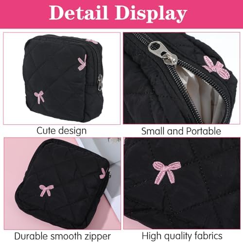 Bolsa Portátil para el Periodo de Niñas, Lindo Estuche con Lazo para Toallas Sanitarias y Tampones, Regalo Ideal para Niñas (Negro) - imagen 3