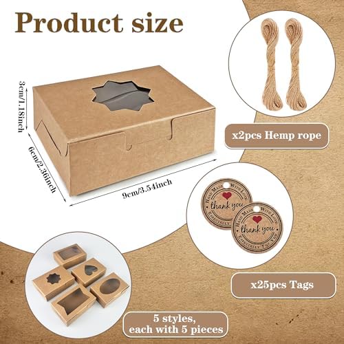 Cajas de Kraft MUMULULU para Jabones Caseros con Ventana - 25 Piezas, Perfectas para Jabones, Dulces y Galletas - imagen 2