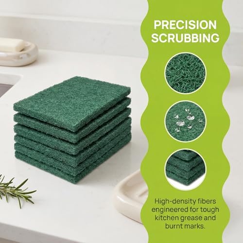 Esponjas de Limpieza, Paquete de 6 en Verde – Estropajo Pesado para Ollas, Estufas, Campanas, Fácil de Enjuagar, Desengrasante y Desincrustante por - imagen 2