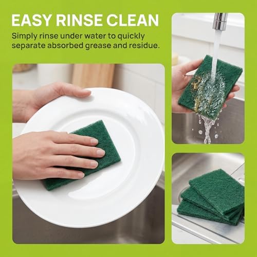 Esponjas de Limpieza, Paquete de 6 en Verde – Estropajo Pesado para Ollas, Estufas, Campanas, Fácil de Enjuagar, Desengrasante y Desincrustante por - imagen 4
