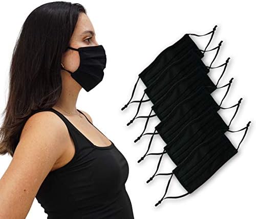 Simlu Paquete de 6 Mascarillas de Tela Reutilizables Unisex con Pliegues, Ajustables y Lavables, Con Alambre para la Nariz, Color Negro, Talla Única - imagen 1