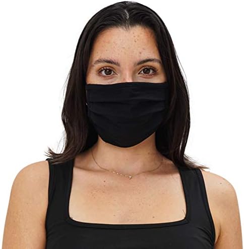 Simlu Paquete de 6 Mascarillas de Tela Reutilizables Unisex con Pliegues, Ajustables y Lavables, Con Alambre para la Nariz, Color Negro, Talla Única - imagen 2