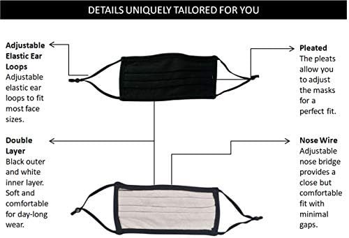 Simlu Paquete de 6 Mascarillas de Tela Reutilizables Unisex con Pliegues, Ajustables y Lavables, Con Alambre para la Nariz, Color Negro, Talla Única - imagen 4