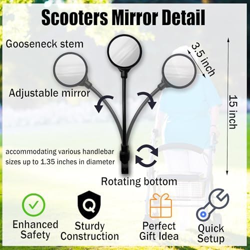 Espejo Ajustable para Scooter de Movilidad - Regalo para Silla de Ruedas y Scooter Eléctrico, Ideal para Personas Mayores - imagen 2