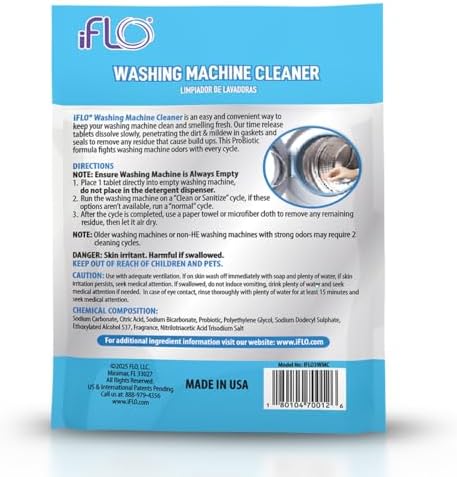 Tabletas Limpiadoras para Lavadora iFLO – Potente Limpiador y Desodorante para Lavadoras de Carga Frontal, Carga Superior y de Alta Eficiencia, - imagen 2