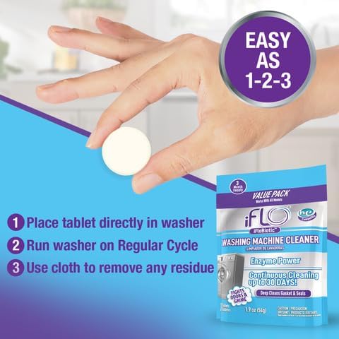 Tabletas Limpiadoras para Lavadora iFLO – Potente Limpiador y Desodorante para Lavadoras de Carga Frontal, Carga Superior y de Alta Eficiencia, - imagen 4