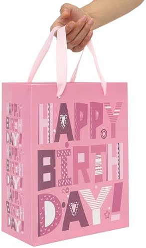 Set de 2 Bolsas de Regalo de Cumpleaños Rosa Medianas de 10.6'' con Tarjetas y Papel de Seda para Mujeres, Niñas y Adolescentes, Diseño de Caricatura - imagen 6