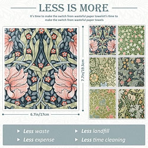 Paño de Cocina Quera William Morris Vintage Floral, 6 Piezas, 6.7 x 7.7 Pulgadas, Absorbente de Algodón para Fiestas y Limpieza del Hogar - imagen 2