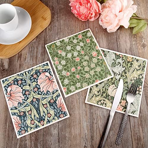 Paño de Cocina Quera William Morris Vintage Floral, 6 Piezas, 6.7 x 7.7 Pulgadas, Absorbente de Algodón para Fiestas y Limpieza del Hogar - imagen 4