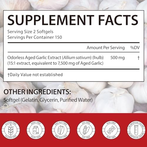 Cápsulas de Extracto de Ajo Aged MXCZBSM, Softgels Orgánicos Sin Olor, Suplemento para Corazón e Inmunidad, 300 Softgels Non-GMO - imagen 2