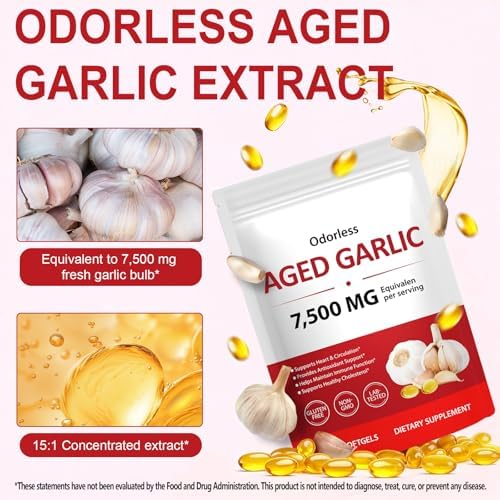 Cápsulas de Extracto de Ajo Aged MXCZBSM, Softgels Orgánicos Sin Olor, Suplemento para Corazón e Inmunidad, 300 Softgels Non-GMO - imagen 3