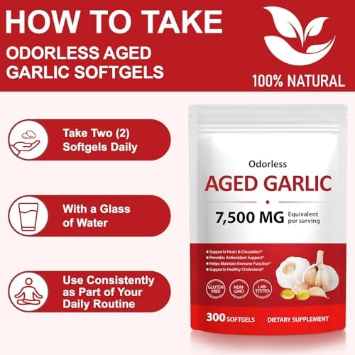 Cápsulas de Extracto de Ajo Aged MXCZBSM, Softgels Orgánicos Sin Olor, Suplemento para Corazón e Inmunidad, 300 Softgels Non-GMO - imagen 6