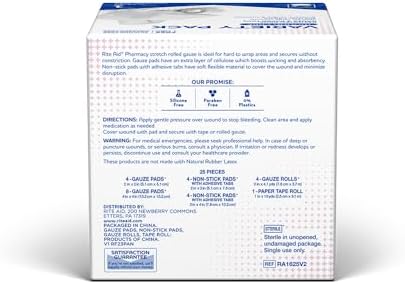 Paquete Variado de Gasas Estériles Rite Aid - Incluye 25 Gasas y Cinta Adhesiva | Suministros para ros Auxilios y Cuidado de Heridas - imagen 2