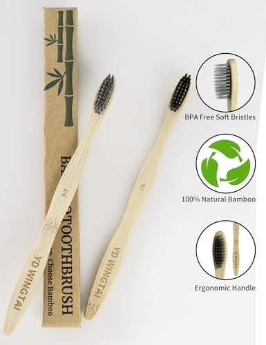 Cepillos de Dientes de Bambú Biodegradables YD WINGTAI 12 Piezas, Cepillos de Madera Naturales, Tamaño de Viaje, con Carbón Orgánico - imagen 2