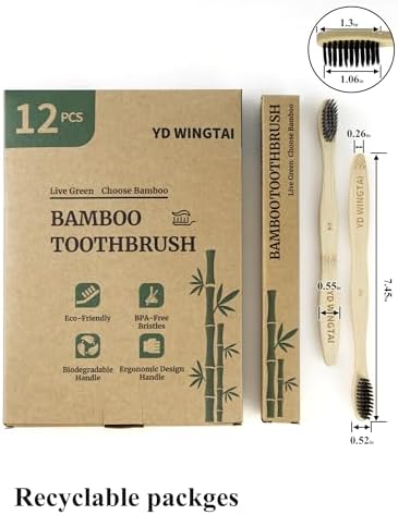 Cepillos de Dientes de Bambú Biodegradables YD WINGTAI 12 Piezas, Cepillos de Madera Naturales, Tamaño de Viaje, con Carbón Orgánico - imagen 4