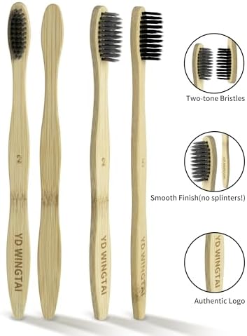 Cepillos de Dientes de Bambú Biodegradables YD WINGTAI 12 Piezas, Cepillos de Madera Naturales, Tamaño de Viaje, con Carbón Orgánico - imagen 5