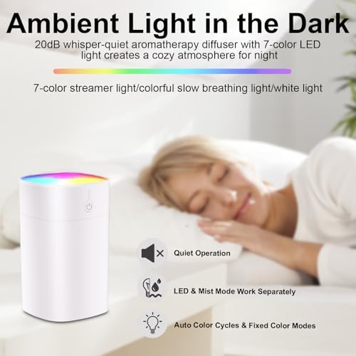 Difusor Pequeño de 400ml - Difusor de Aceites Esenciales Portátil para Escritorio, Mini Humidificador Aromaterapia con 2 Modos de Rocío y Apagado - imagen 7