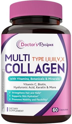 Colágeno Múltiple Doctor's Recipes, Tipos I, II, III, V, X, 1000 mg por Porción, Vitamina C, Biotina, Ácido Hialurónico, 60 Cápsulas - imagen 1