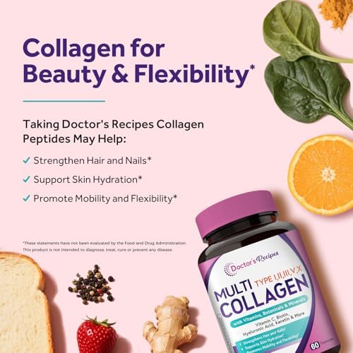 Colágeno Múltiple Doctor's Recipes, Tipos I, II, III, V, X, 1000 mg por Porción, Vitamina C, Biotina, Ácido Hialurónico, 60 Cápsulas - imagen 4