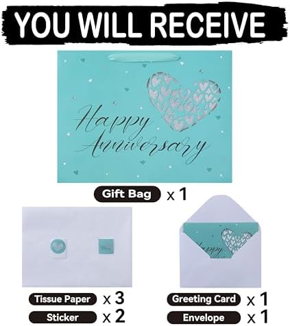 Set de Bolsa de Regalo Extra Grande de 16.5” con Asas, Tarjeta de Felicitación, Papel de Seda y Stickers para San Valentín, Aniversario, Parejas, - imagen 3