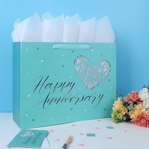 Set de Bolsa de Regalo Extra Grande de 16.5” con Asas, Tarjeta de Felicitación, Papel de Seda y Stickers para San Valentín, Aniversario, Parejas, - imagen 5