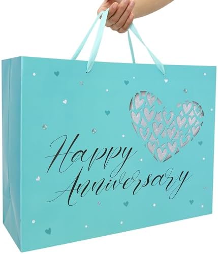 Set de Bolsa de Regalo Extra Grande de 16.5” con Asas, Tarjeta de Felicitación, Papel de Seda y Stickers para San Valentín, Aniversario, Parejas, - imagen 6