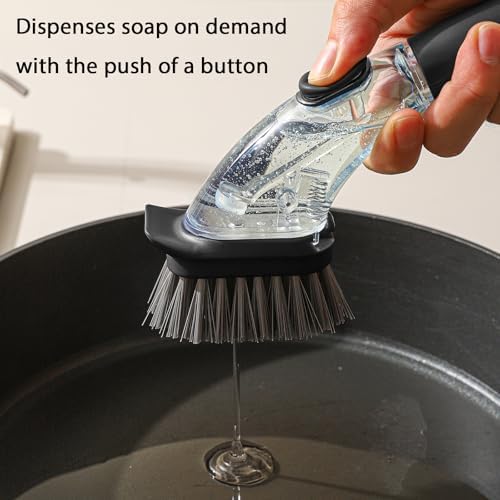 Cepillo de Cocina DAPOWER con Mango y Dispensador de Jabón, Ideal para Limpiar Platos, Ollas y Sinks (Negro) - imagen 2