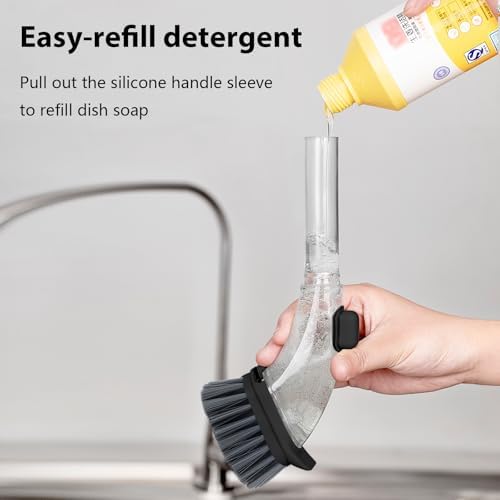 Cepillo de Cocina DAPOWER con Mango y Dispensador de Jabón, Ideal para Limpiar Platos, Ollas y Sinks (Negro) - imagen 3