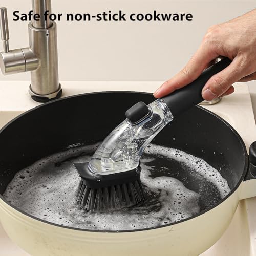 Cepillo de Cocina DAPOWER con Mango y Dispensador de Jabón, Ideal para Limpiar Platos, Ollas y Sinks (Negro) - imagen 5