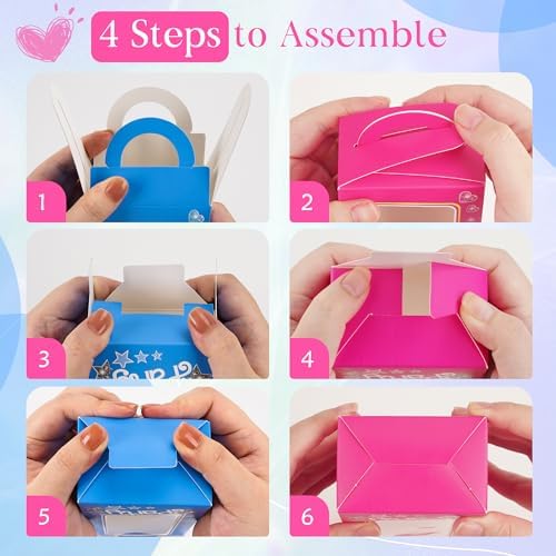 ZouYee 14 Cajas de Favor Azul y Rosa – 7 Cajas Azules y 7 Rosas con Ventana Transparente para Fiestas de Cumpleaños, Baby Showers, Revelaciones de - imagen 7