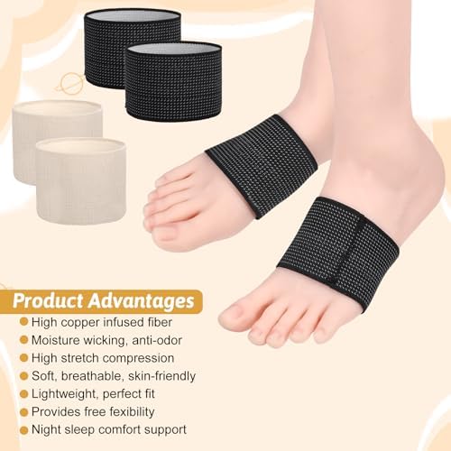 2 Pares de Mangas de Soporte Arqueado de Cobre, 3.8 × 2.36 pulgadas, Férulas para Fascitis Plantar, Compresión para Pies Planos y Espolones, Alivio - imagen 5
