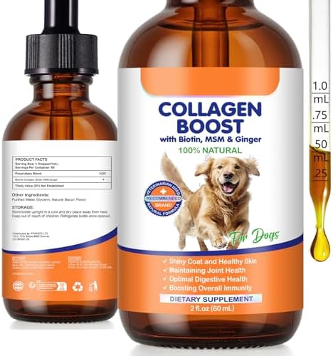 Colágeno Líquido para Perros 60ml, Gotas para Articulaciones, Piel y Pelaje, Suplemento para Alivio de Piel Irritada y Salud Digestiva, Sabor a Tocino - imagen 1