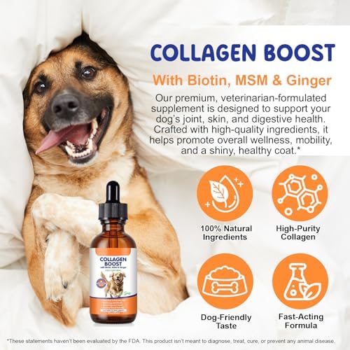 Colágeno Líquido para Perros 60ml, Gotas para Articulaciones, Piel y Pelaje, Suplemento para Alivio de Piel Irritada y Salud Digestiva, Sabor a Tocino - imagen 7